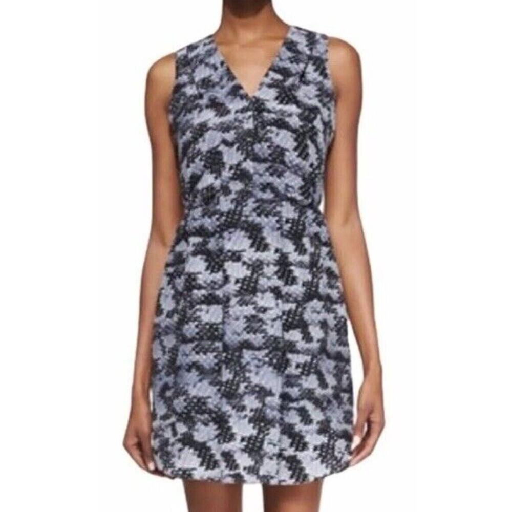 Rebecca Taylor Summer Storm Silk Printed sheath Dress Sz 2 gray black open back